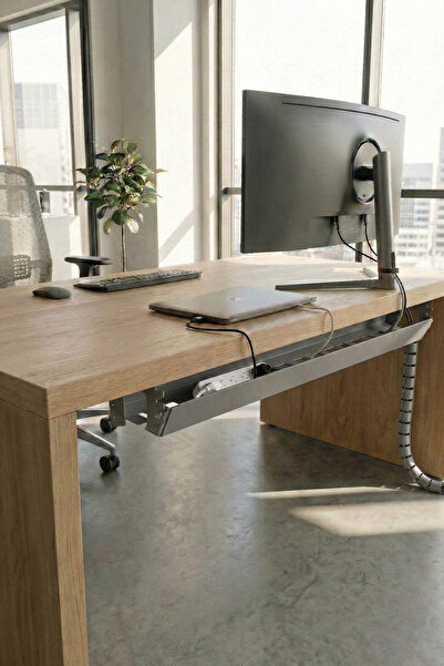 LICCIA منظم كابلات قابل للتعديل تحت الطاولة، لون رمادي معدني، 86-160 سم