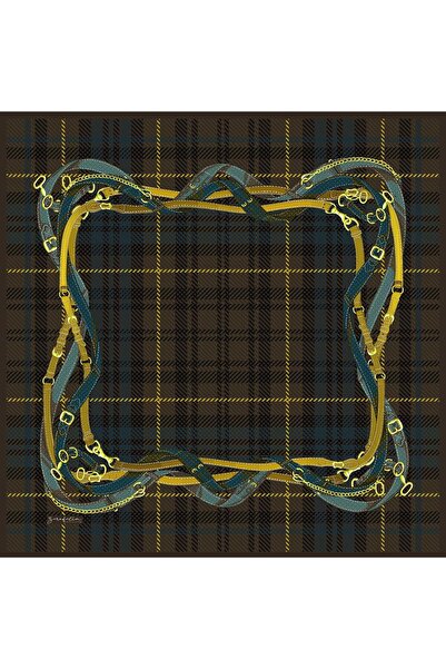 Zerafetim Exclusive Twill Silk Scarf Khaki, Green, E Plaid K Belt Patterned