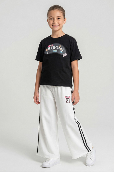 kinderos με τύπωμα και Φαρδιά μπατζάκια Κοριτσίστικο Σετ με Λεπτομέρεια Ρίγας...