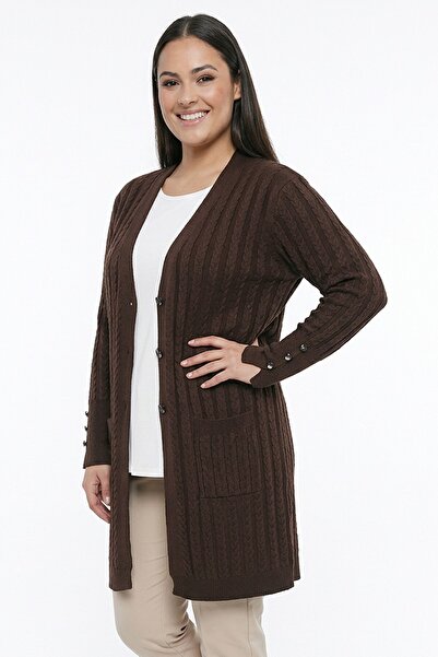 By Saygı Жіночий плетений кардиган великих розмірів з мерсеризованої лайкри