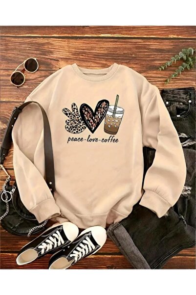 Kids Φούτερ με στάμπα Peace Love Coffee, με λαιμόκοψη ποδηλάτου, ΜΠΕΖ