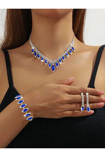 Take Two By Styli Blue Rhinestone Necklace with Bracelet and Earrings et