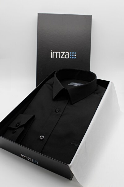 İmza Черна риза с твърда яка, без джобове, с кройка Slim Fit, от памук, модел...