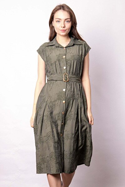 Jument Women's Embroidered Collar Dress Drop-Shoulder Pocketed Pili Melton Li...