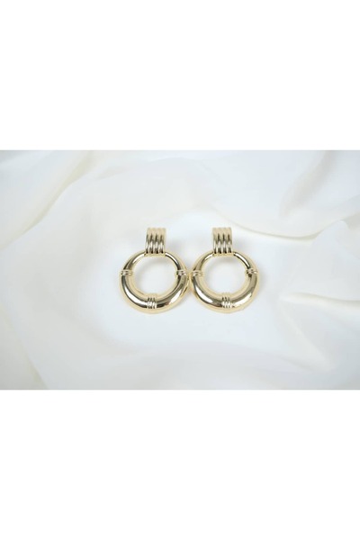 ATELİER TUĞBA Bkp130 Gold Color Modern Round Hoop Earrings (Length 40 mm)