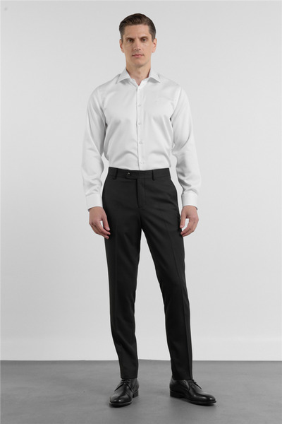 İmza Buzunar lateral negru slim fit elastic Pantaloni clasici 1003255175