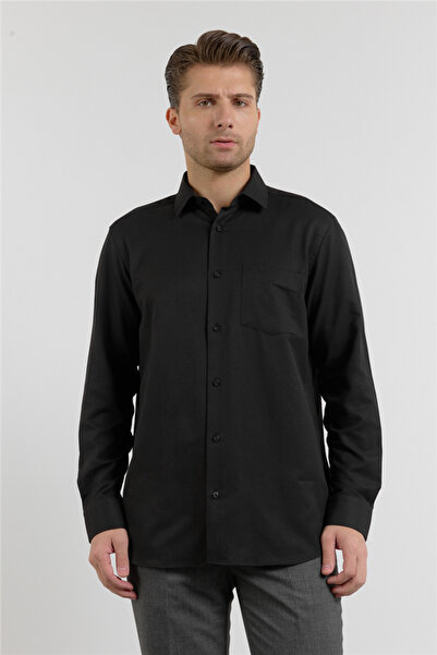 İmza Black Hard Collar Long Sleeve Pocketed Comfort Fit Cotton Pack Shirts 10...