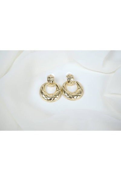ATELİER TUĞBA Bkp129 Gold Color Patterned Hoop Earrings (Length 35 mm)