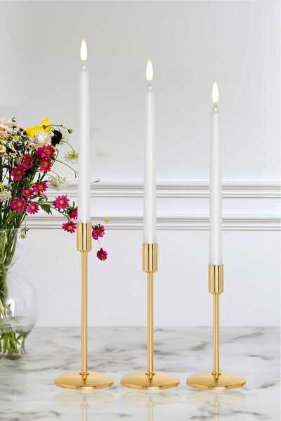 AA HomeLight 3'lü Üçlü Gold Şamdan Mumluk Dekoratif Ev Dekorasyon Paslanmaz (...