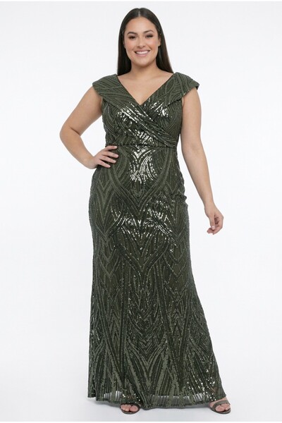 By Saygı Women's Front Back V-Neck Half Moon Sleeve Lined Plus Size Sequin Lo...