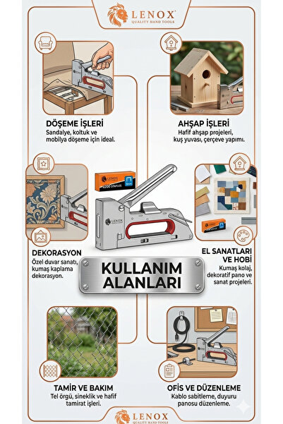 Lenox LNX 210 Mekanik Zımba Tabancası Seti - 4-8mm Ayarlanabilir - Döşeme, Ahşap ve Hobi İçin
