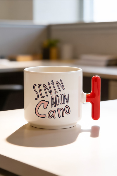 BB TRADE Your Name Cano Designed Red T-Handle Ceramic Printed Mug Cup 250 ml