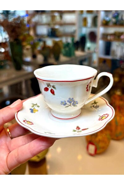 MİEN Çiçek Desenli 2 Kişilik Porselen Kahve Fincanı Takımı – Tabaklı Şık Türk...