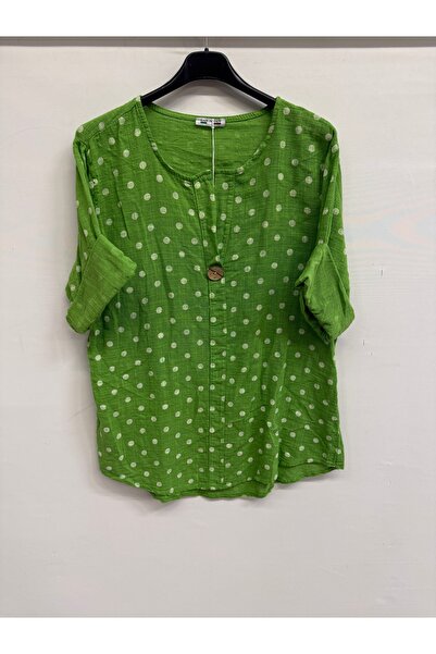 della moor Women's Light Green Italian P Polka Dot Pattern Half Sleeve Open C...