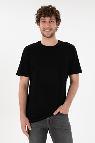 U.S. Polo Assn. Tricou Bărbați Negru Cu Guler Rotund Și Logo Brodat Pe Mânecă