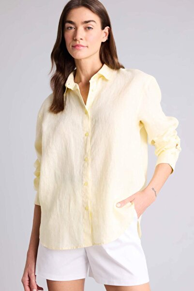 DeFacto Oversize Shirt Collar Linen Long Sleeve Shirt Z6638Az26Sm