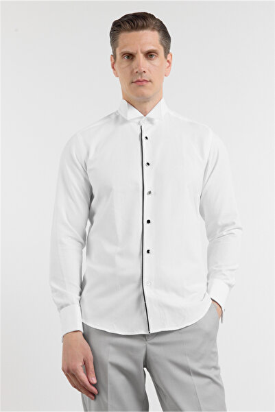 İmza White Ata Collar Long Sleeve Pocketless Slim Fit Cotton Pack Shirts 1004...