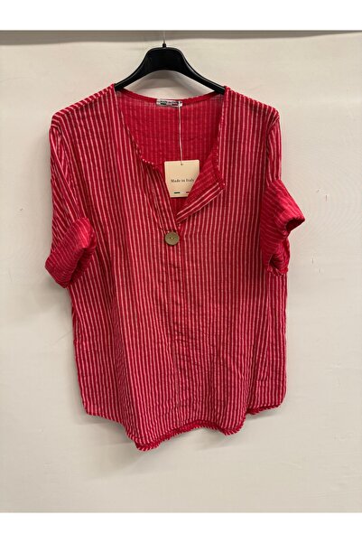 della moor Women's Red Italian Line D Patterned Half Sleeve Open Collar O Ove...