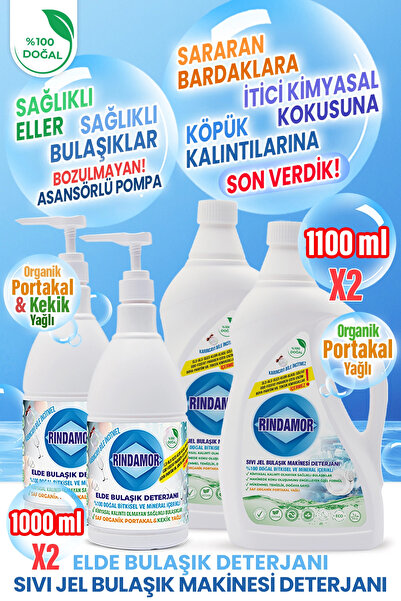 RINDAMOR %100 DOĞAL BİTKİSEL ELDE BULAŞIK VE SIVI JEL MAKİNE BULAŞIK DETERJAN...