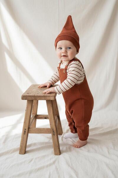 MiaBaby Stretch Fabric Gofre Salopet Sweat Beanie 3-Piece Set