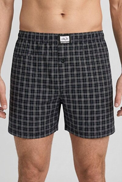 OBJE Men's Black Plaid Patterned Boxers