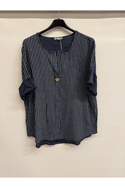 della moor Women's Navy Blue Italian Line D Patterned Half Sleeve Open Collar...