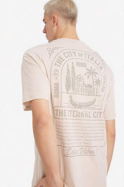DeFacto 100% Cotton Boxy Fit Printed T-Shirt F8165Ax26Sp