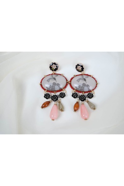 ATELİER TUĞBA Bkp120 Patterned Bird Figure Earrings with Drop Stones (Length ...