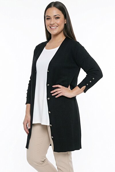 By Saygı Women's Plus Size Knitwear Cardigan with Button Detail on Sleeves