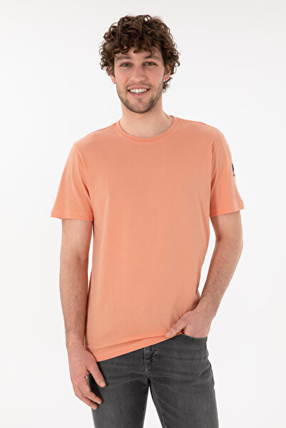 U.S. Polo Assn. Pink men's shirt with salmon collar and Embroidered logo on t...