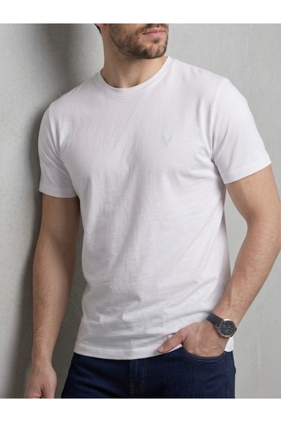 homiro Ανδρικό μπλουζάκι Basic εφαρμοστό Crew Neck - Λευκό