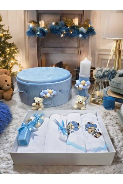 Inovius Σετ λαμπάδας βάπτισης και λαμπάδας, 9 τεμάχια, με αρκουδάκι, γαλάζιο,...