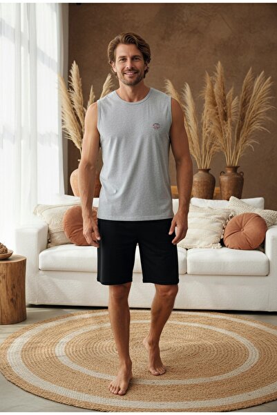 LİLA İÇ GİYİM Vezena Muška pidžama set sa kratkim hlačama bez rukava