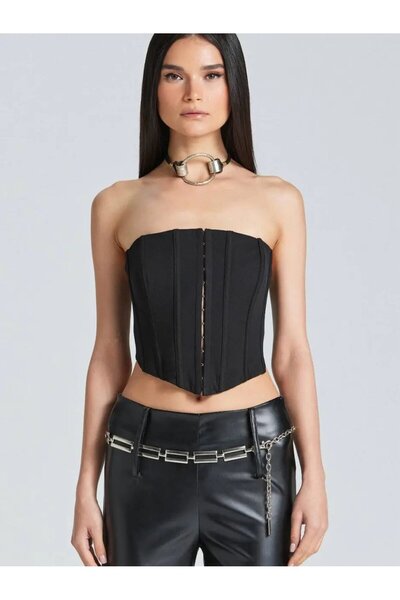 Cool & Sexy Top crop corset elegant pentru femei - bustieră cu nasturi fără b...