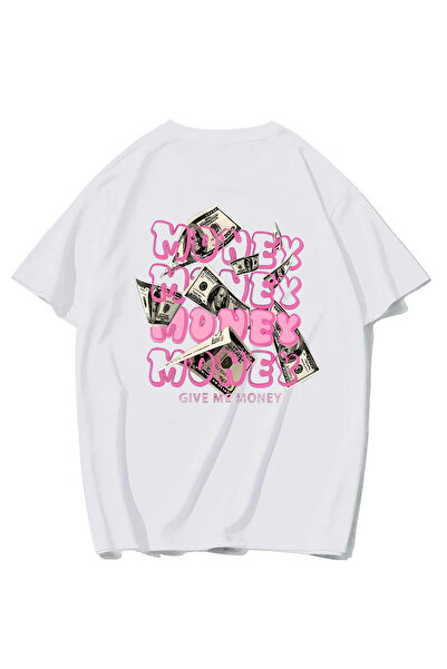 BRZ COLLECTION Unisex supradimensionat Give Me Money tricou (ALB)