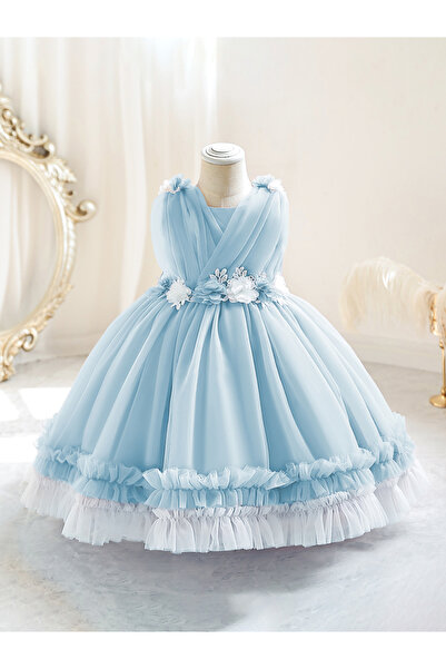 Take Two By Styli Girls Ruffle Hem Floral Detail Bow Party Dress