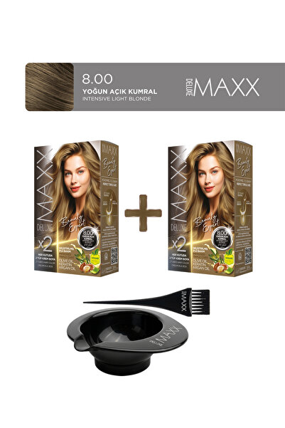 MAXX DELUXE 2'li Paket Beauty Expert Set Boya 8.00 Yoğun Açık Kumral, Boya Ta...