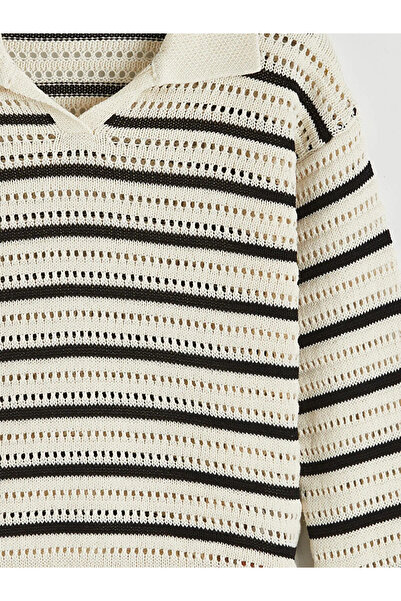 LC Waikiki Pulover tricotat pentru fete cu guler polo ecru