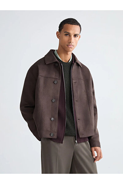 LC Waikiki Brown Comfortable Fit Men's Suede Coat