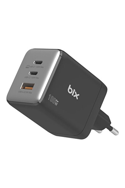 Bix BX3P102G 100W 3 Portlu 2C1A GaN Şarj Aleti iPhone & Macbook & Android Uyu...