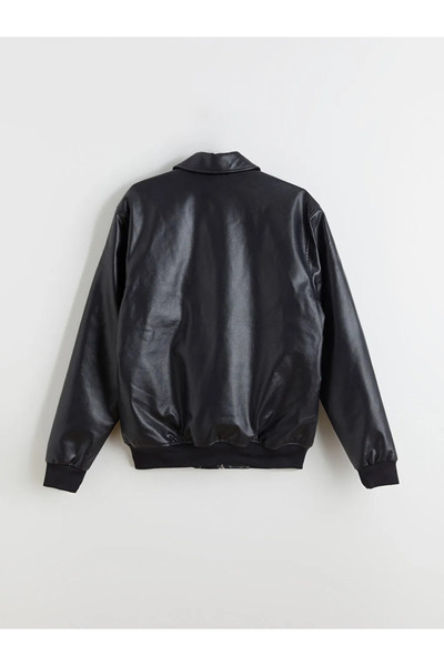 LC Waikiki Black Standard Mold Shirt Collar Men's Leather Look Coat