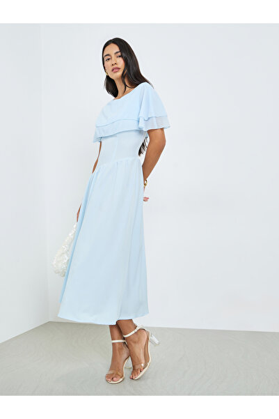 Styli Blue Layered Yoke A-Line Maxi Dress