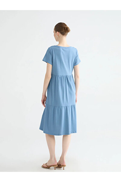 LC Waikiki Blue V-Neck Layered Dress