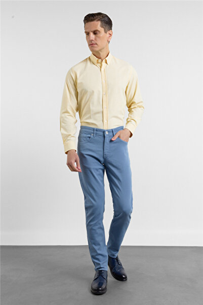 İmza Turquoise 5 Pocket Straight Leg Gabardine Slim Fit Cotton Trousers 10032...