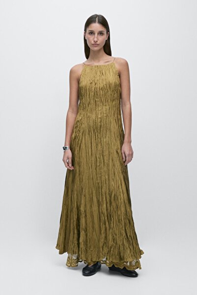 Massimo Dutti Halter yaka dökümlü uzun elbise