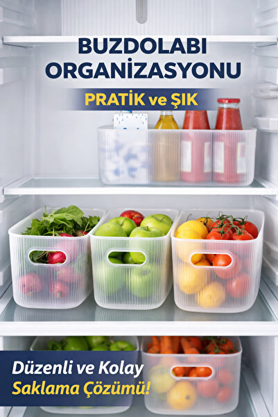 DİVAYS Buzdolabı Düzenleyici Şeffaf Organizer 6,6 Lt Meyve Sebze Saklama Kutusu