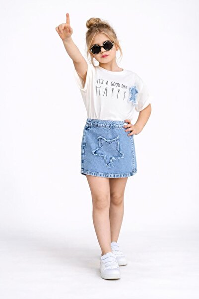 Bambam Set fustă din denim cu detalii stea pentru fete – Combinație elegantă ...