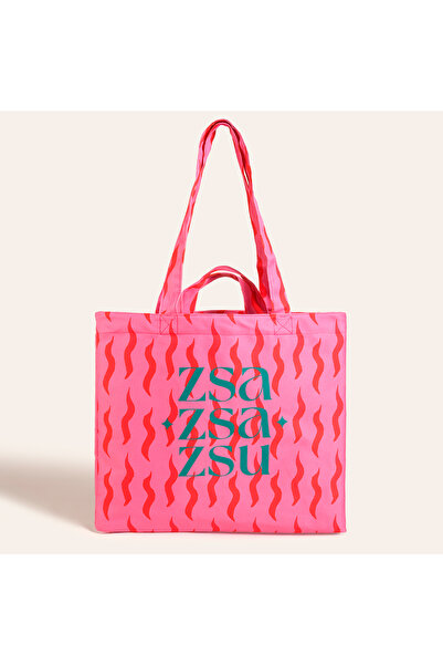 Zsa Zsa Zsu Marmara Dijital Baskılı Pamuk Omuz Çantası 40x40 Cm Pembe