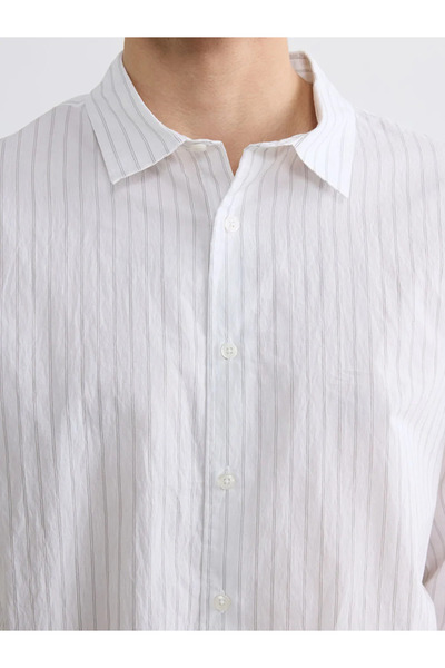 LC Waikiki Γκρι ανδρικό πουκάμισο κανονικής εφαρμογής Ριγέ Ποπλίνα