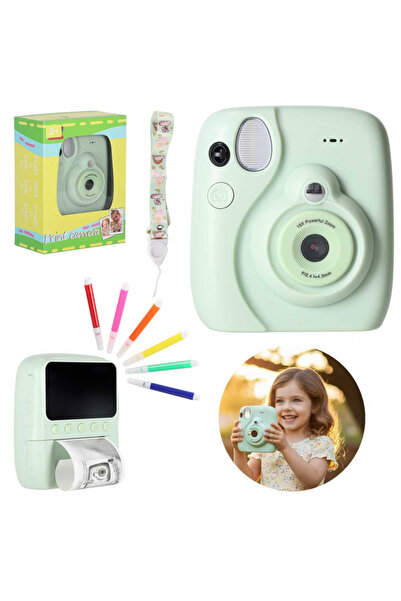 Ikonka Camera foto digitala pentru copii green, cu imprimanta termica, rezolu...